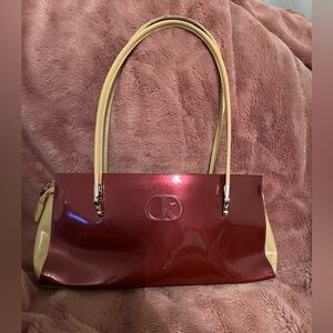 Calvin Klein Glossy Red and Tan Shoulder Bag.
